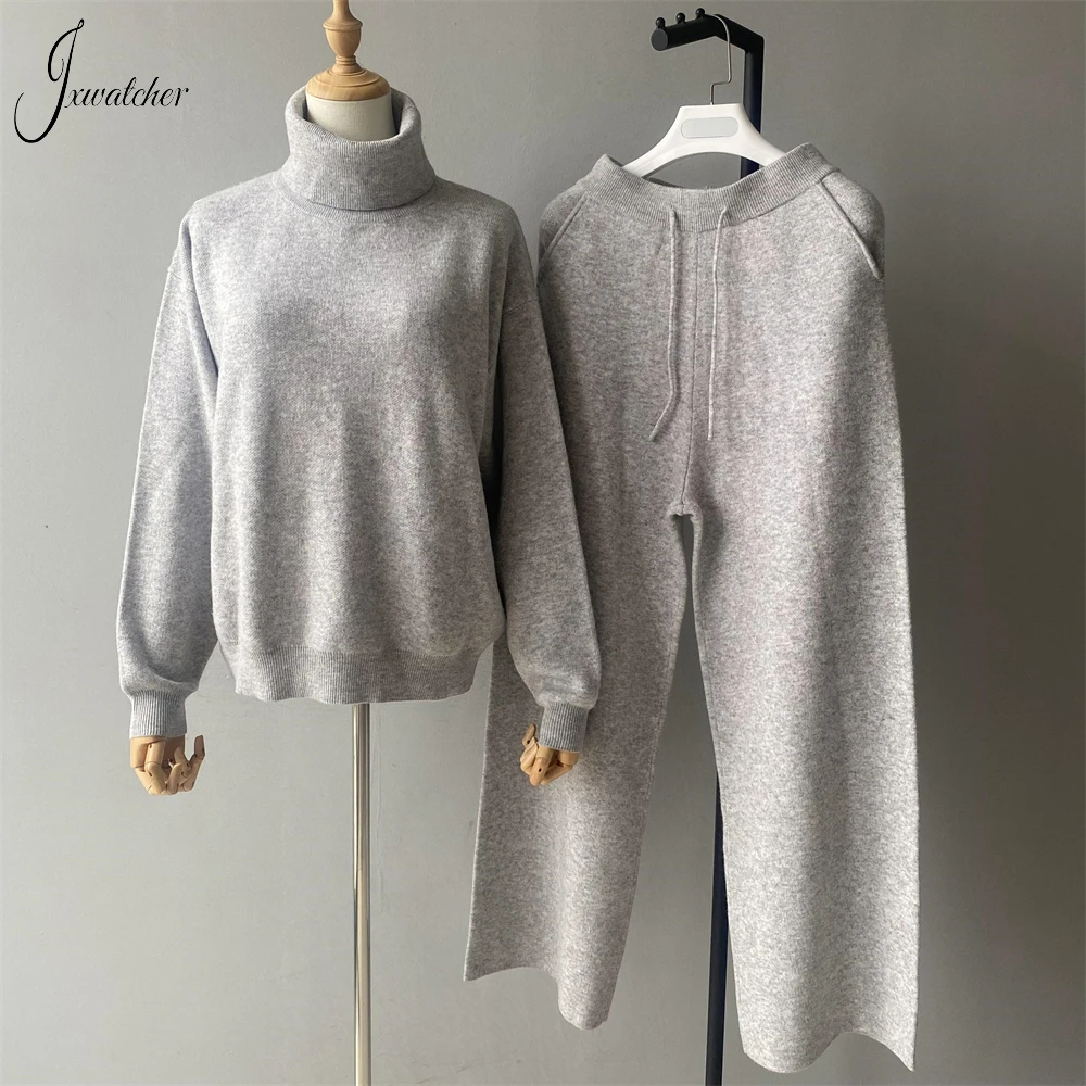 

Jxwatcher Autumn Women's Sweaters Knitwear Real Fox Fur Cuffs Ladies Fashion Loose Sweater Set High Quality Wool Blend Pullover