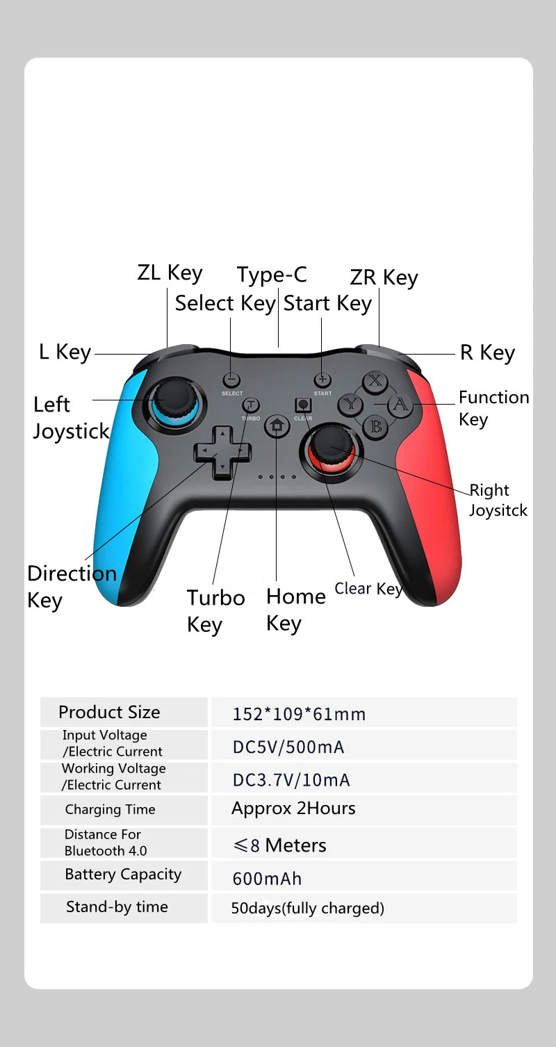 Bluetooth 2.4G Wireless Controller For Nintendo Switch Pro Smartphone PC TV Box Tablet PS3 Tesla Gamepad PC Joystick Controller