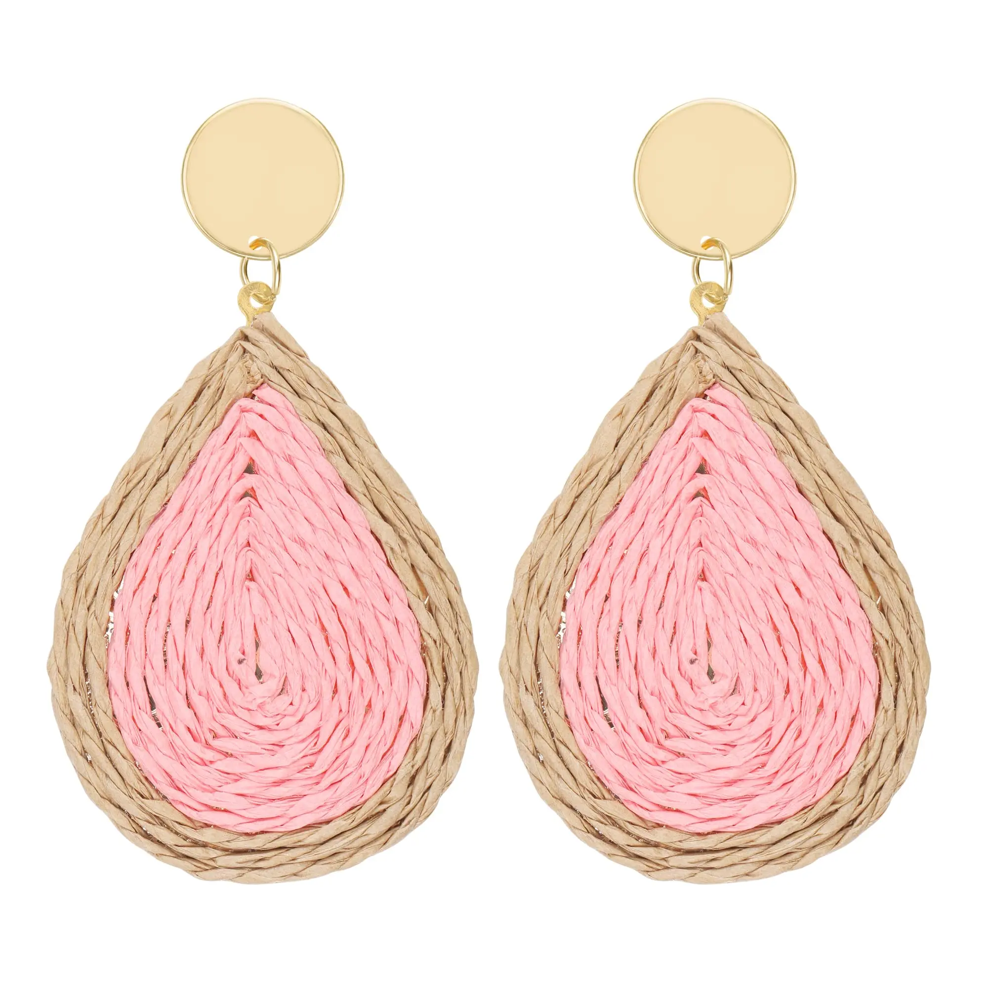 

2023 Dangle Raffia Earrings Jewelry for Women, Pink Boho Statement Hot Pink Handmade Unique Summer Tropical Straw Woven