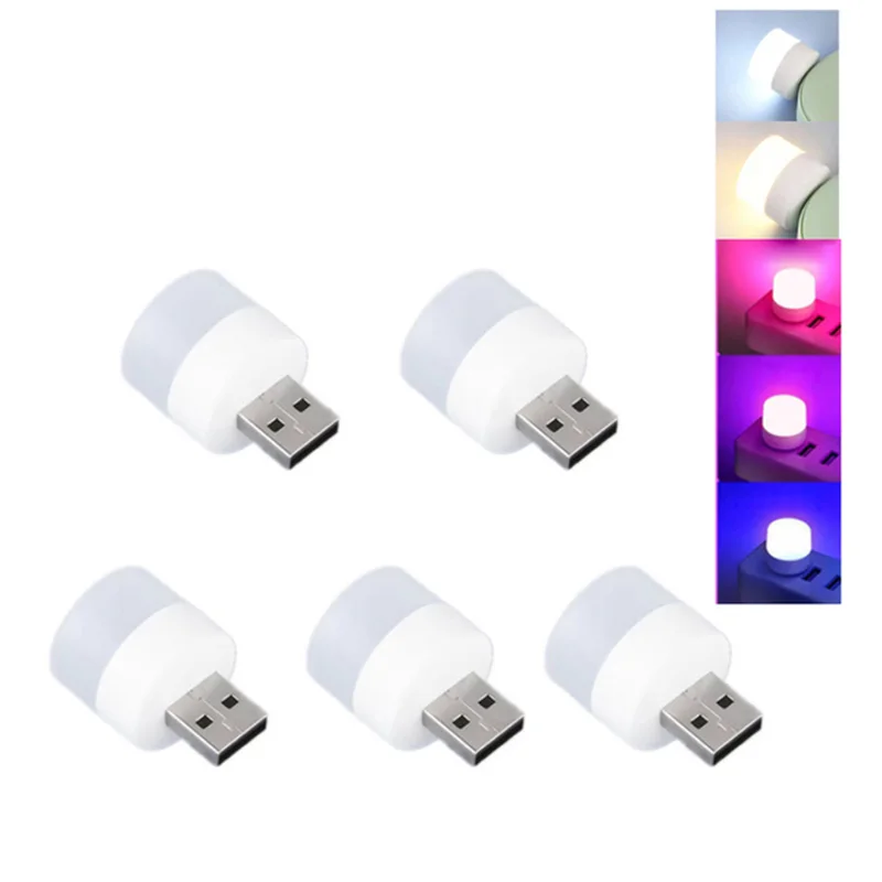 5V USB Plug Lamp Super Bright Eye Protection Book Light Computer Mobile Power Charging USB Small Round LED Night Light 5pcs led light