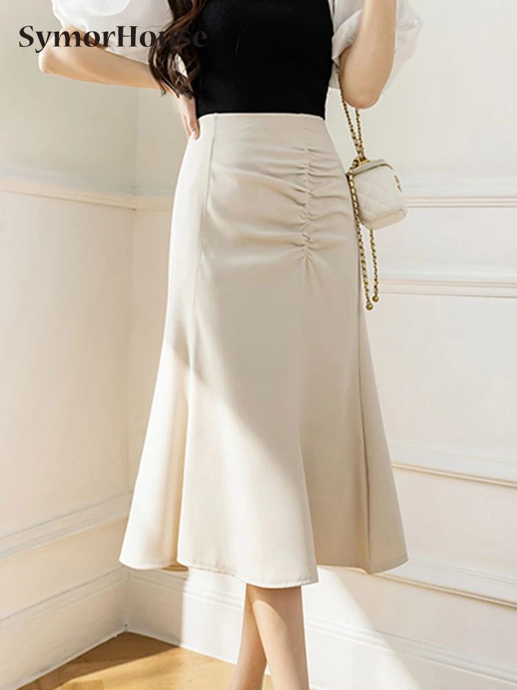 Faldas con pliegues asimétricos para mujer, de sirena de corte imperio Harajuku, ropa elegante informal a la moda, color negro, primavera, verano, 2022| | -