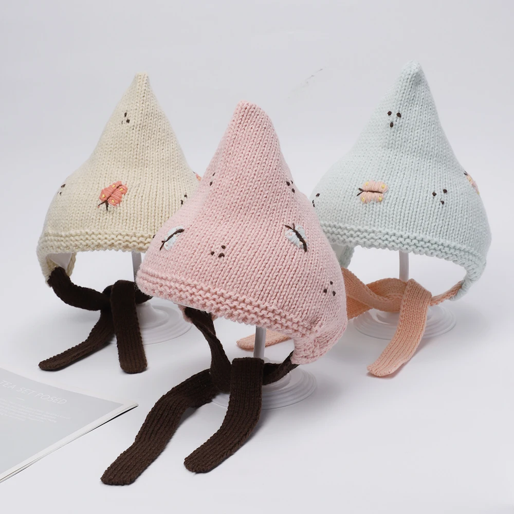 

Baby Cute Knitted Hat Embroidered Pattern Inner Layer Plus Cotton Soft Cozy Baby Winter Warm Cap Children's Accessories