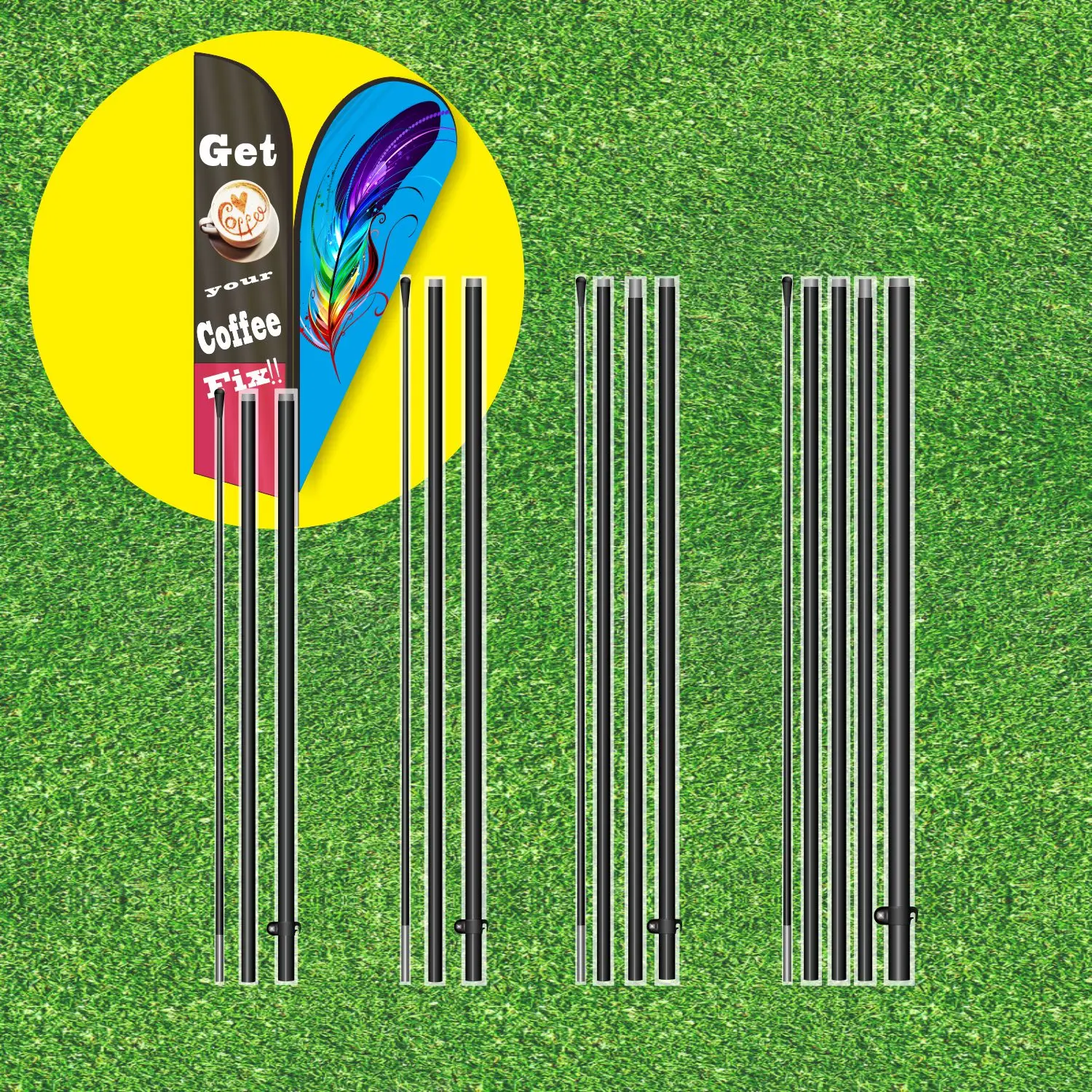 Bandiera Da Spiaggia Con Lama Di Coltello A Forma Di Piuma A Goccia Asta A Flagpole A Grandezza Naturale Albero In Fibra Di Vetro Di Alluminio Di Alta