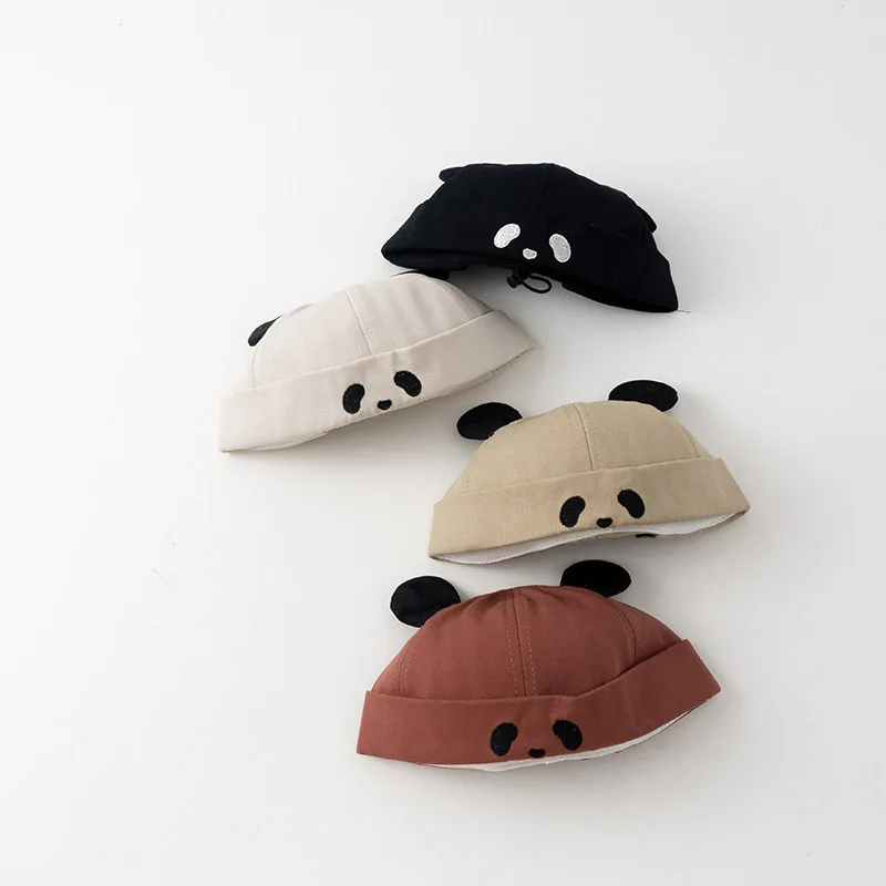 Cute Baby Landlord Hat Spring Autumn Panda Infant Boy Girl Brimless Hats Adjustable Toddler Docker Cap Beanie
