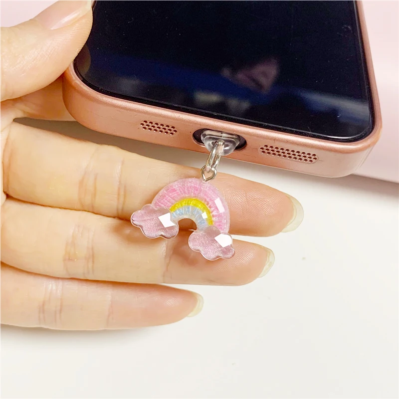 1/5Pcs 전화/Type-C 전화 먼지 플러그 용 귀여운 핑크 꽃 레인보우 전화 인터페이스 먼지 플러그 DIY 액세서리