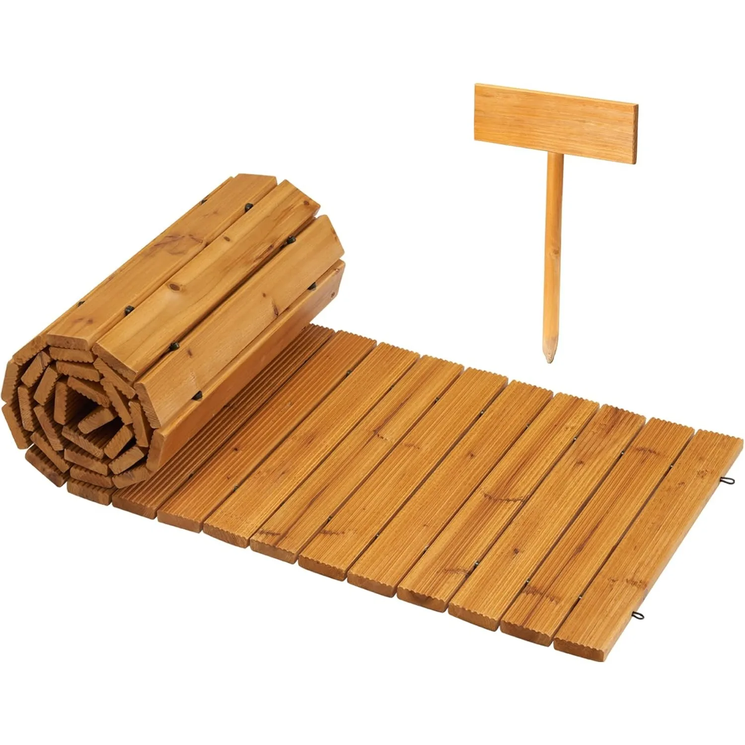8FT Wooden Garden Pathway Straight Outdoor Walkway Roll Out Cedar Wood Patio Flooring Path Decorative Lawn Patio Pavers(Natural)