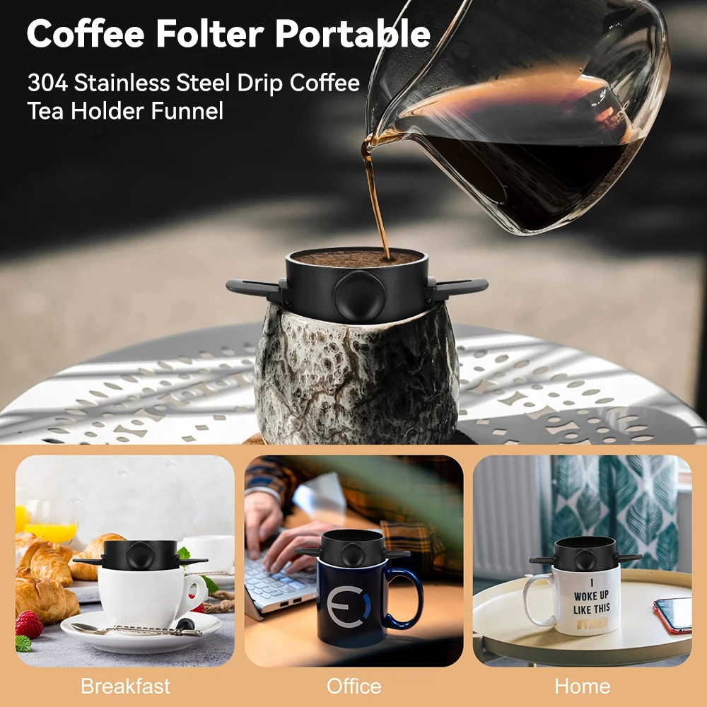 Portable Foldable coffee filter Stainless Steel Easy Clean Reusable Coffee Funnel Paperless Pour Over Holder Dripper