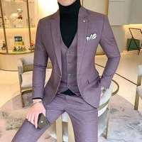 Luxury Men Dress Suits British 3Piece Set Men Wedding Suit New 2020 Fall Mens Business Formal Plaid Suit Men Slim Fit Dress Suit 1