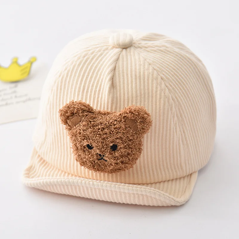 New Corduroy Baby Cap Cartoon Bear Baby Hat for Boys Girls Kids Baseball Cap Children Toddler Hats Bonnet Infant Accessories 4