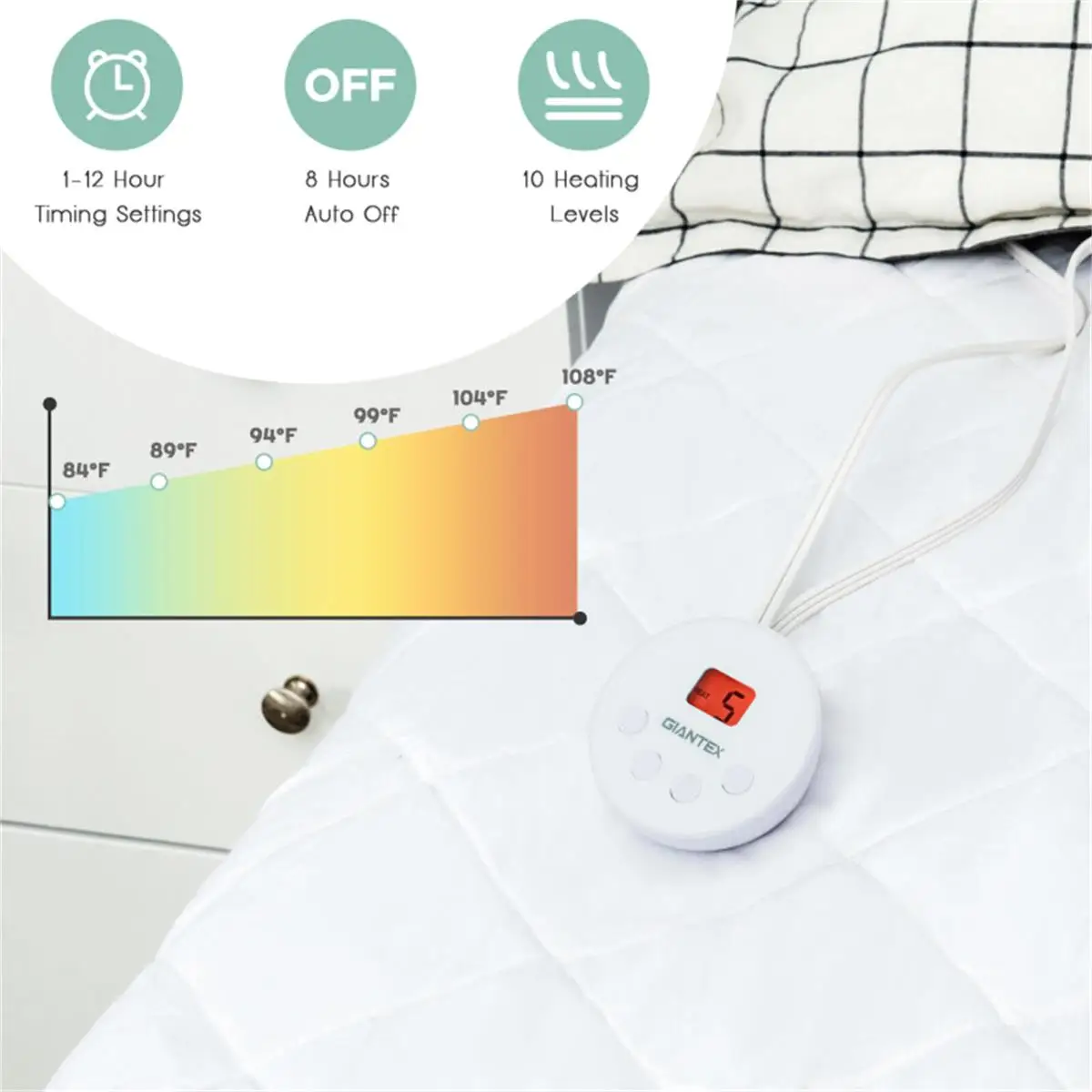 78x80 Heated Mattress Pad with Dual Controllers-Cozy & Adjustable Temperature Comfort