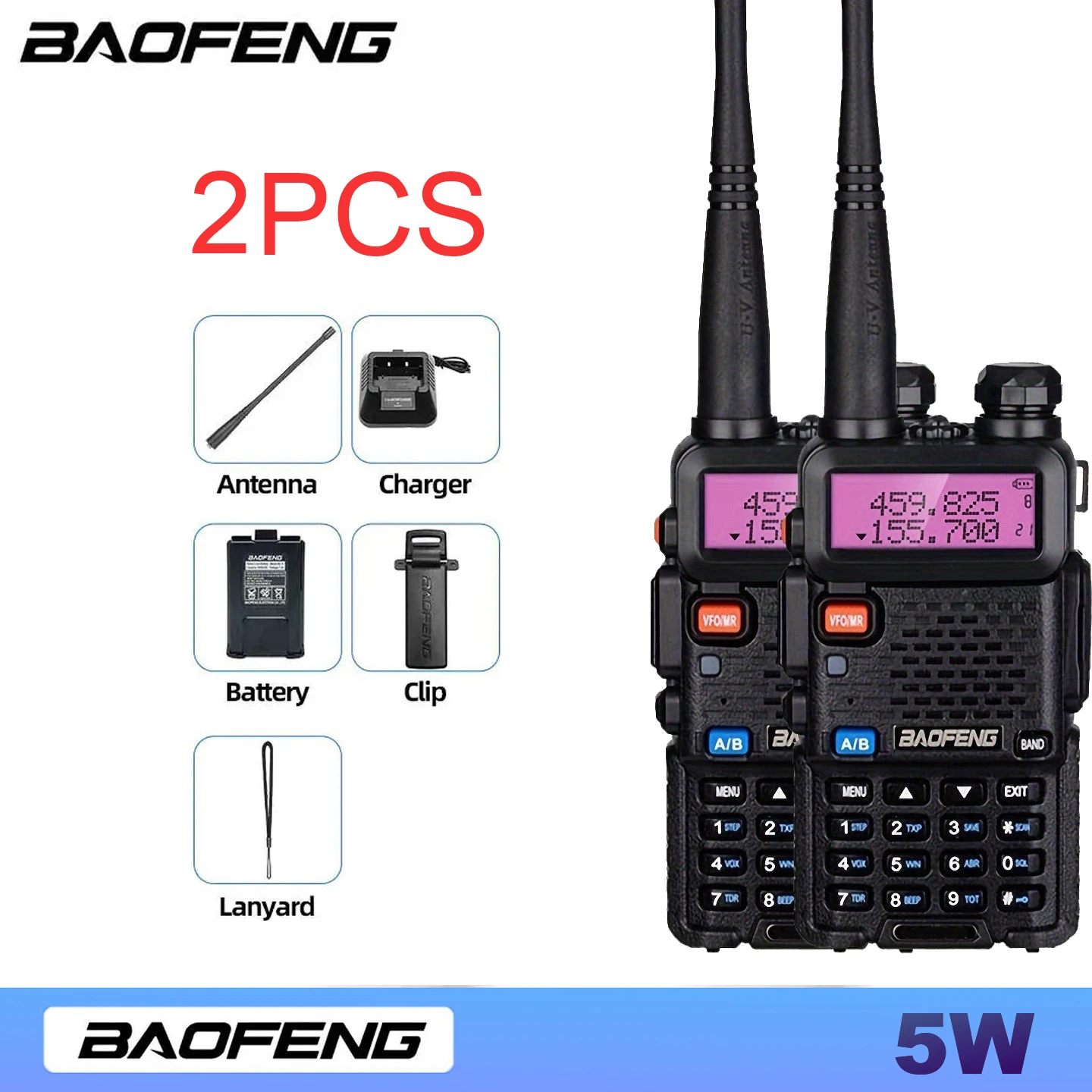 2pcs BAOFENG 5W 8W High Power Dual Band Two Way Radio Long Range Handheld Portable Walkies Talkies For Hunting 6