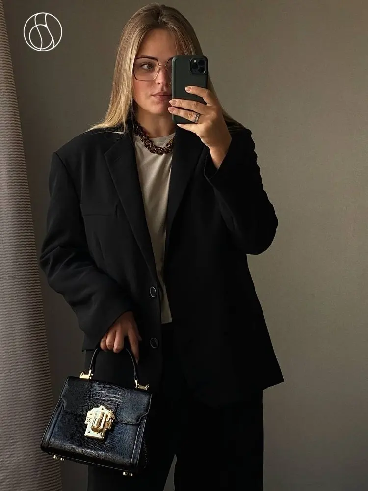 DUSHU Suit Jacket Women Autumn Retro High-quality Office Lady Commuter Style Solid Color Loose Type Female Blazers