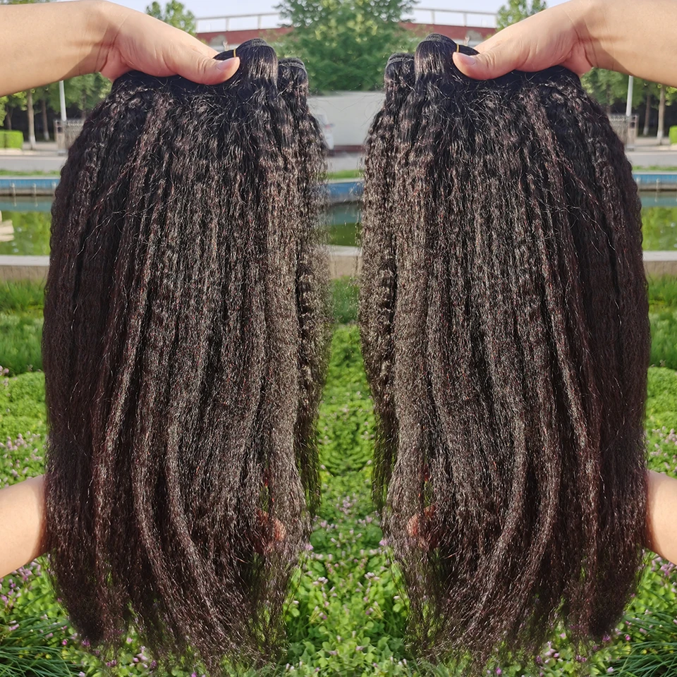 40" Kinky Straight Hair Bundles Deal Virgin Human Hair Weave Bundles 1/3/4 PCS Brazilian Yaki Natural Hair Extensions Thick End 2