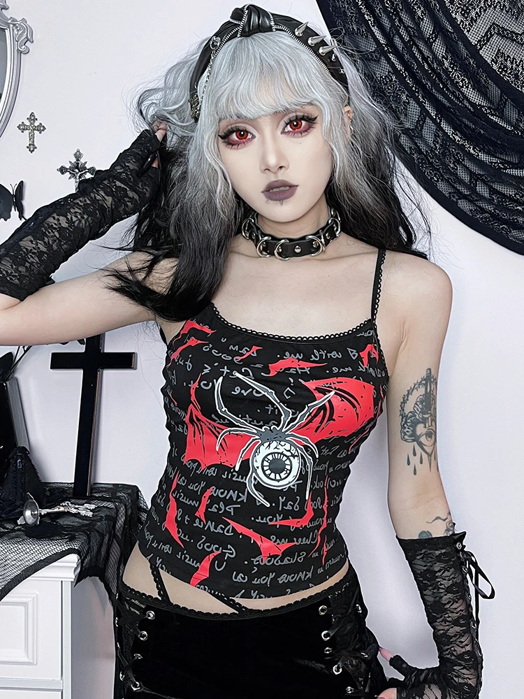InsGoth Gothic Crop Top Aesthetic Harajuku Camis Mall Goth Lace