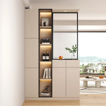 ตู้รองเท้าทางเข้าไม้เนื้อแข็งแบบบูรณาการระดับไฮเอนด์เหมาะสําหรับพาร์ทิชันห้องนั่งเล่นตู้หน้าจอบรรยากาศประตูครอบครัว 1