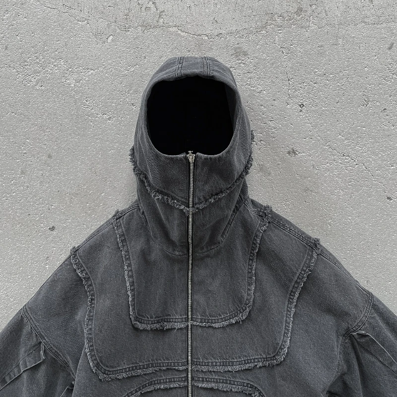 Y2K Denim Jacket American Splicing Style Gothic Vintage Trend Unisex Streetwear Punk High Street Oversized Leisure Zip Up Hoodie 2