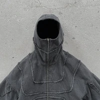 Y2K Denim Jacket American Splicing Style Gothic Vintage Trend Unisex Streetwear Punk High Street Oversized Leisure Zip Up Hoodie 2
