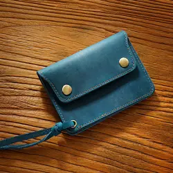 GENODERN Vintage Handmade Genuine Leather Card Holder Wallet (Crazy Horse Blue)