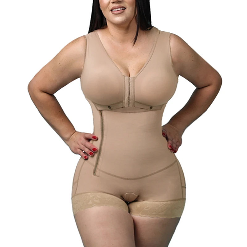 High Compression Girdle With Sleeveless Bra Slimming Bodysuit With Zipper Waist Trainer Body Shaper Tummy
