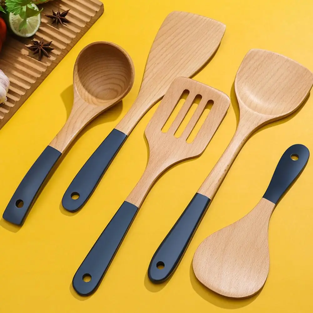 

Beech Wood Utensils Cooking Utensils Set High-quality Anti-skid Wooden Kitchen Utensils Set 5-piece Temperature Resistant