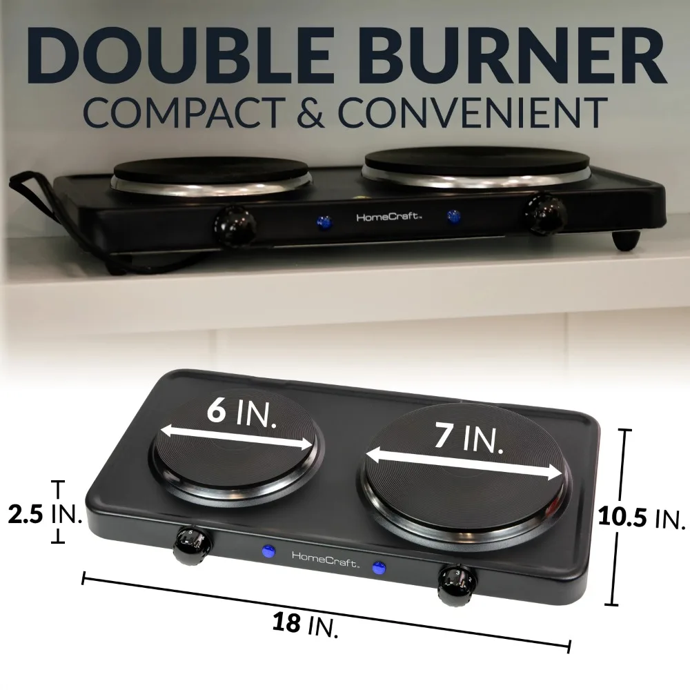 Double Burner Electric Stove Boiler Adjustable Temperature Control 1500-Watts Portable Countertop Hot Plate Induction Cooker