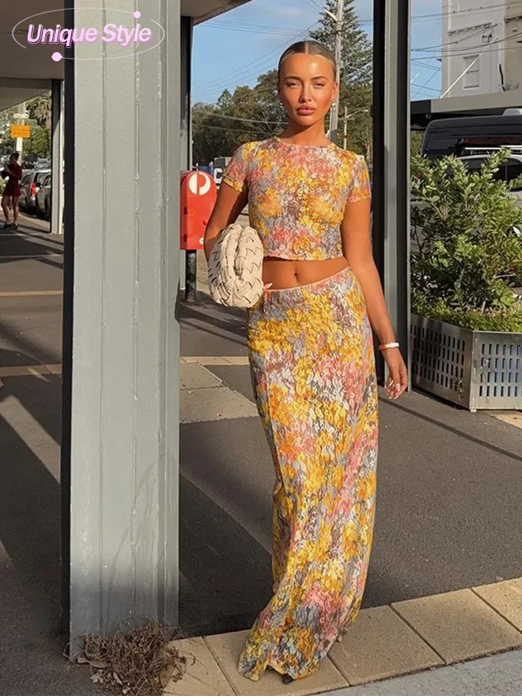 Women Sexy Lace Printed See Through Vest Sets Fashion High