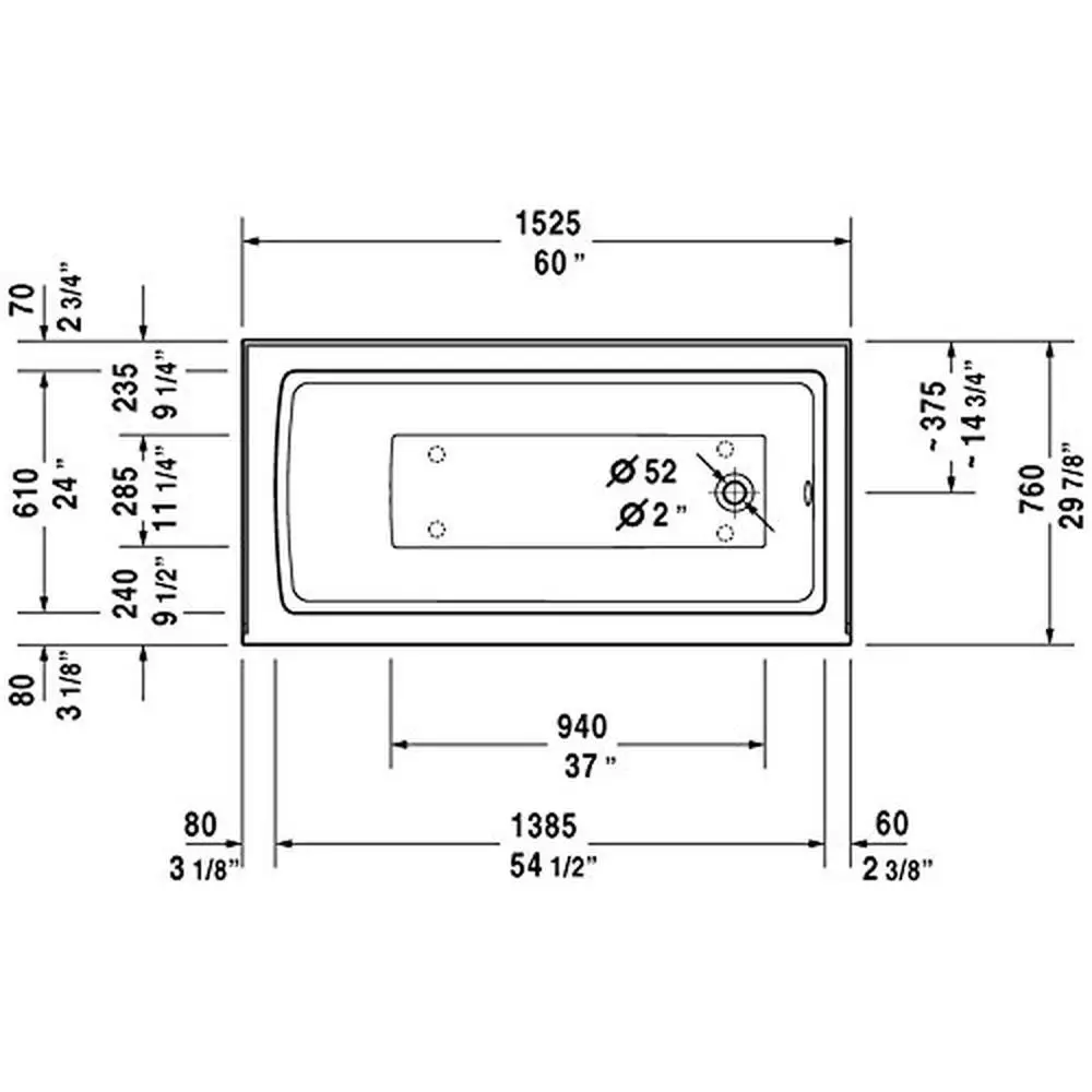 60x30 White Acrylic Bathtub with Tile Flange and Adjustable Feet Included 3