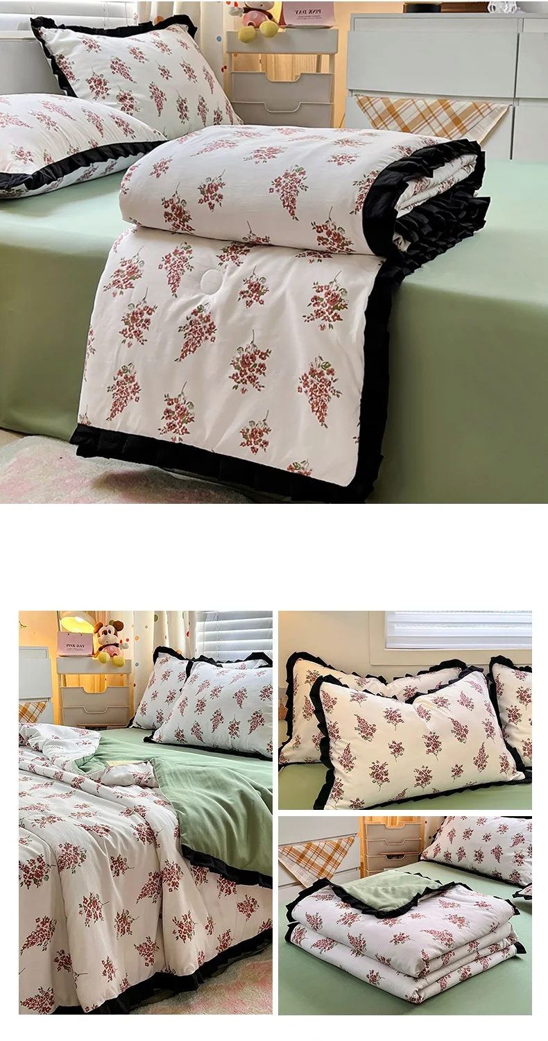 Floral Style Duvet Summer Comforter Single/Queen Size Quilts Quilted Blanket Skin-friendly Bedspread 여름이불(Pillowcase Need Order)