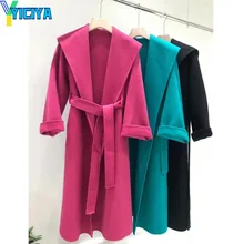 

YICIYA Max 2022 Women's Wool Coat Winter Long Coat Womens Thickened Warm Cashmere Coat Women Black Coats Stand Collar Met Coat
