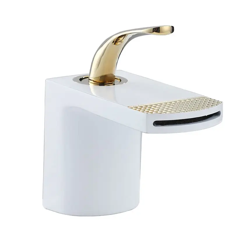 

Bathroom Faucet Brass Waterfall Sink Single Hole Single Handle Hot and Cold Faucet Deck Mounted, White, Black, Gold, Silver