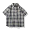 Men'S Loose Plaid Short Sleeved Shirts Casual Linen Button Down Oversized Shirt Harajuku Luxury Comfort Brand Male Shirts 2