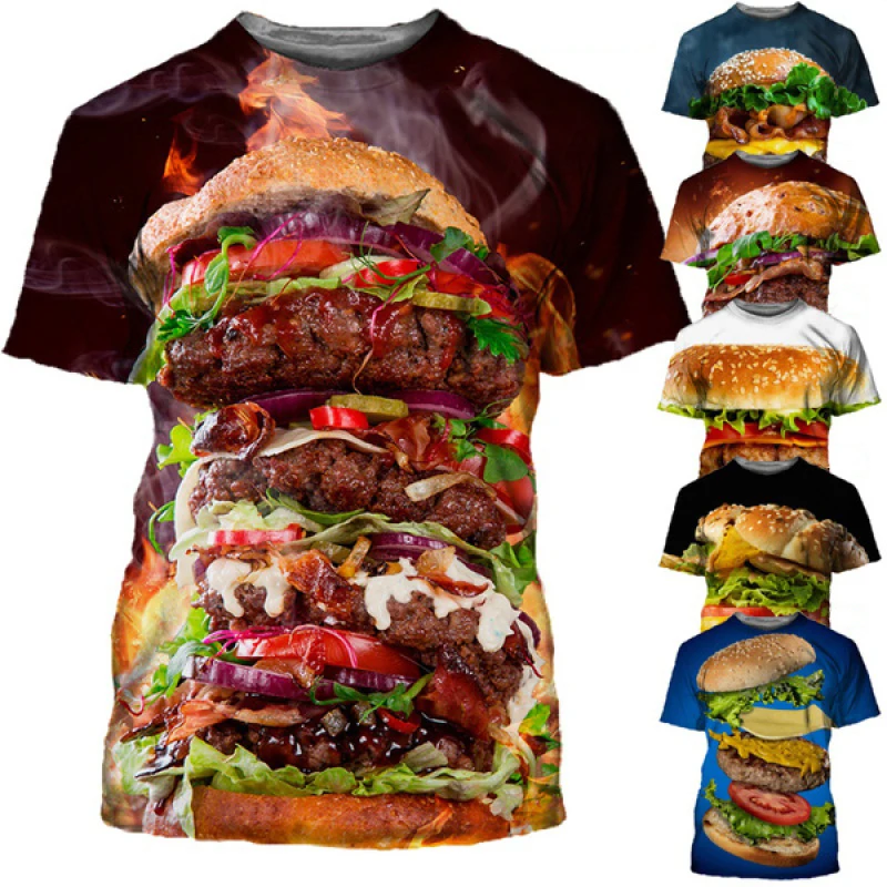 

Men and Women Fashion 3D T Shirt Food Hamburger and Chips Print Loose T Shirt Casual Pullovers XXS-6XL