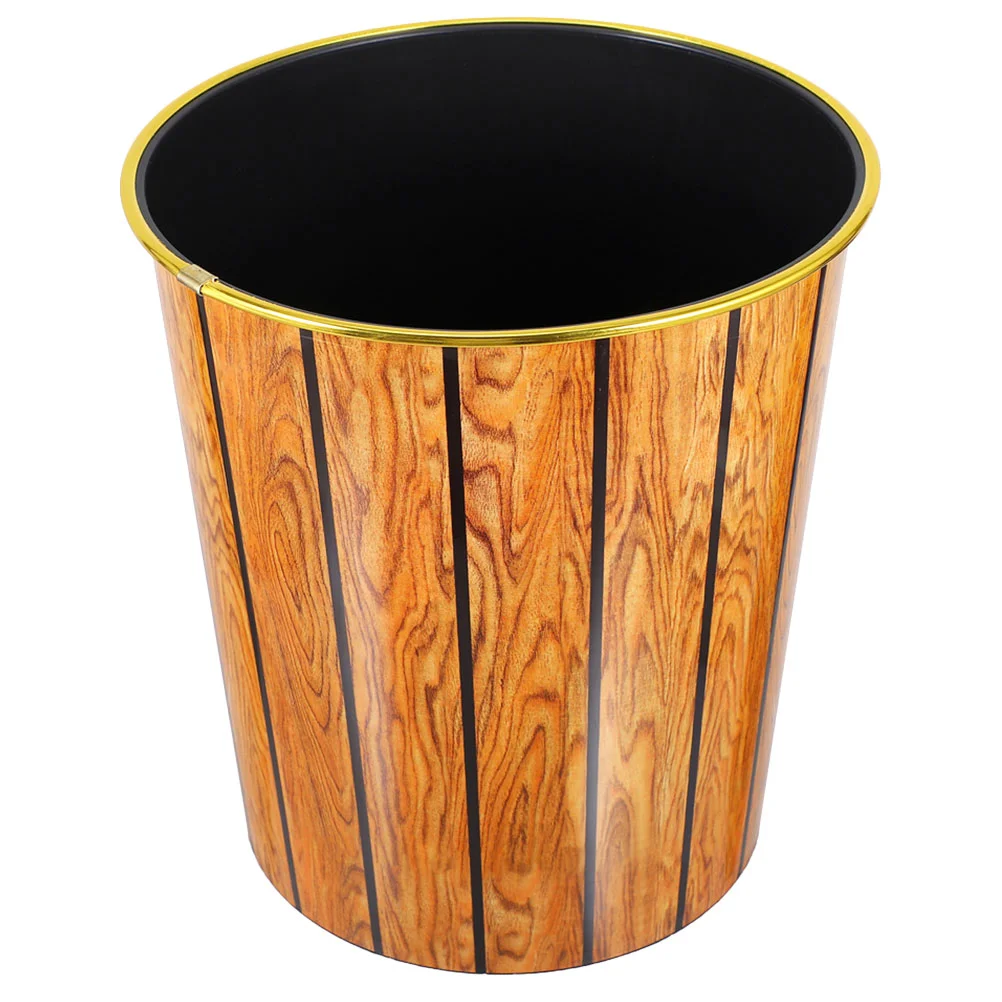 

Plastic Imitation Wood Grain Trash Cans Durable Trash Containers Home Supplies