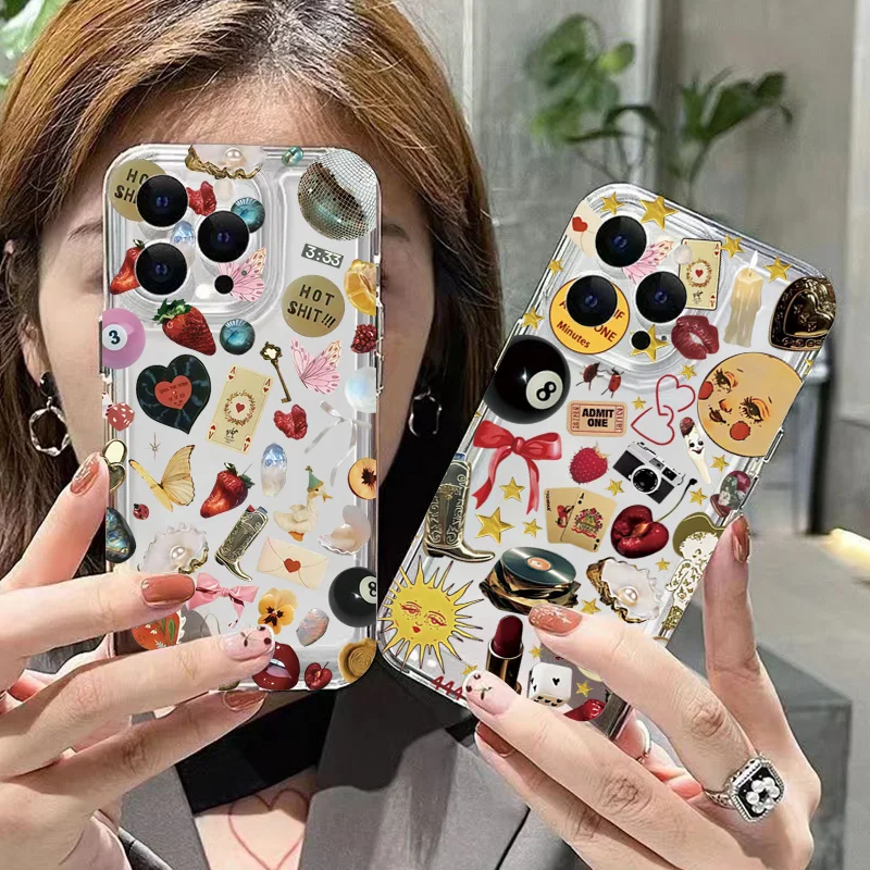 Retro Pattern Transparent TPU Phone Case Cover