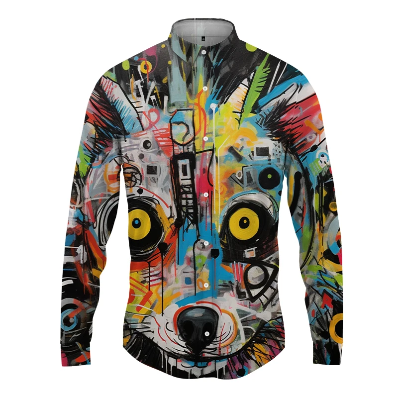 Spring and Autumn Fashion Men's Button Shirts 3D Gelsman Graphic Long -sleeved Shirts Street Harajuku Casual Men's Shirt