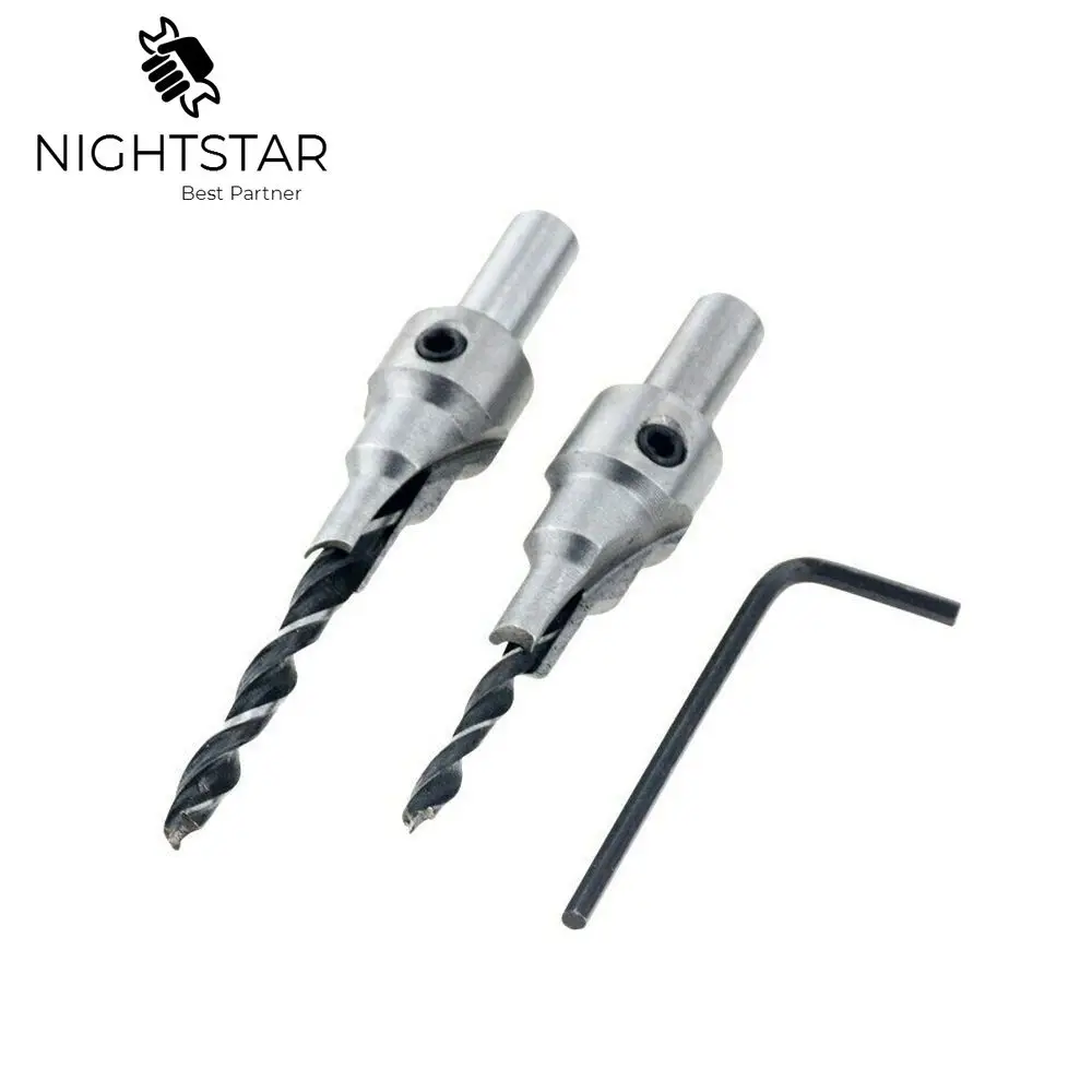 2Pcs 3Step Countersink Drill Bits Set 6mm 7mm 10mm 15mm for Wood Window Hinge Hole Saw Screw Tool