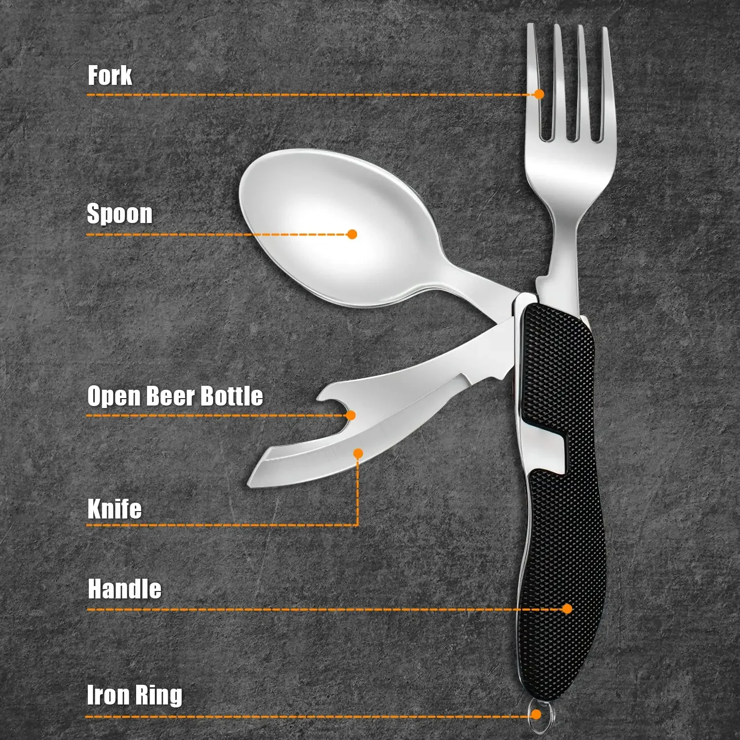 Foldable Tableware Set Camping Fork Spoon Knife 4 In 1 Foldable Tableware Set Stainless Steel Tablespoon Portable Spoon Set Bottle Opener For Outdoor