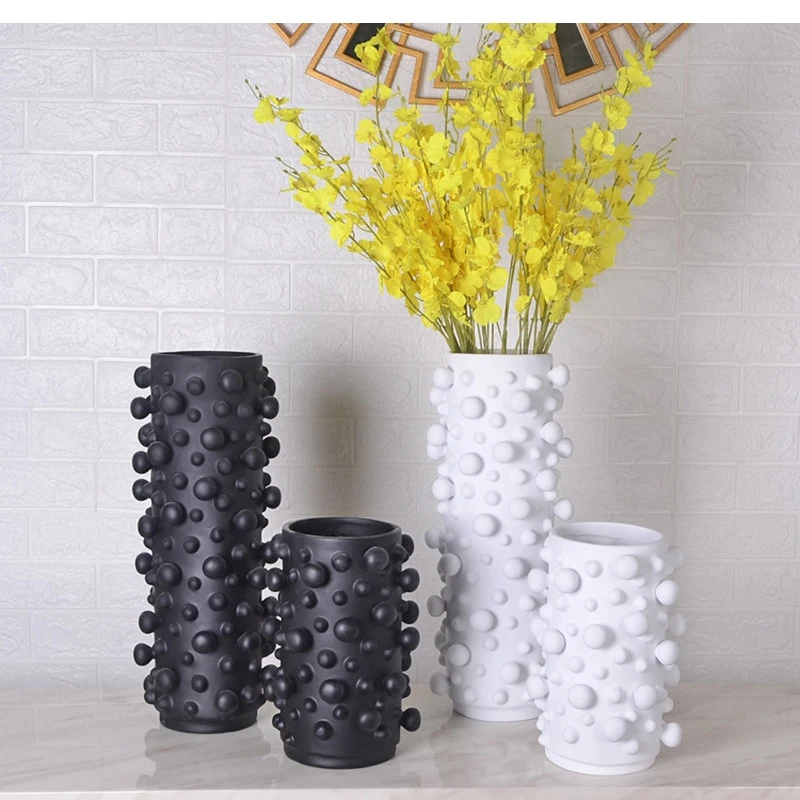 

Ваза для цветов из смолы, черно-белая, круглая, нестандартная, вазы с изображением сломанных линий и листьев, точки абстрактного искусства, поделки для украшения дома