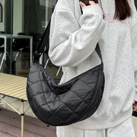 Waist Half Moon Belt Bag Solid Color Crossbody Bag Large Capacity Shoulder Bags Portable Nylon Plaid Travel Bags for Commuting - Image 4