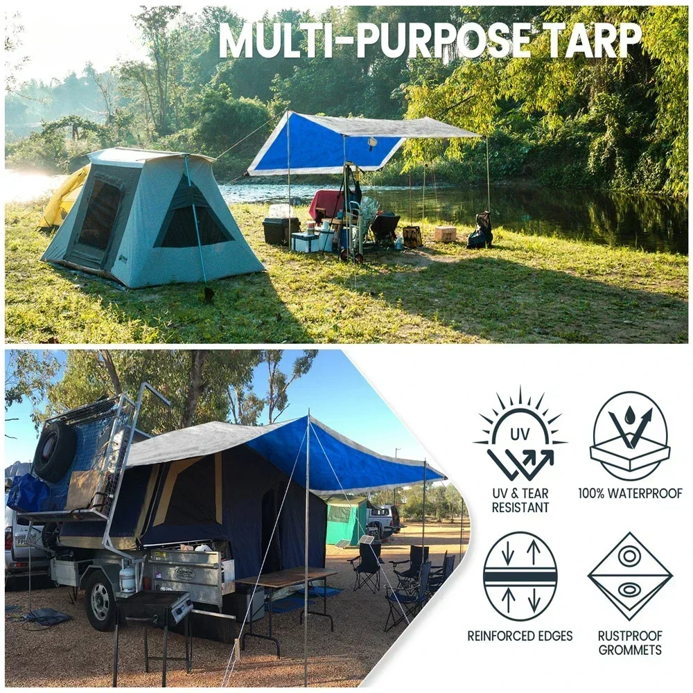 Waterproof Tarpaulin Heavy Duty Tarp Large Ground Camping Sheet Aluminum Eyelets For Outdoor Furniture Caravan Car Cover