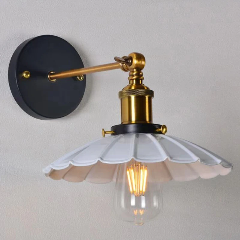 

American Style Rural Retro Industrial Style Wall Lamp Iron Bedside Wall Light Staircase Creative Small Black Umbrella Sconce E27
