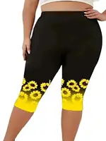Women's Plus Size Summer Fashion Sunflower Print Leggings Fitness Sports Seven Point Leggings Casual  Yoga Leggings - Image 5