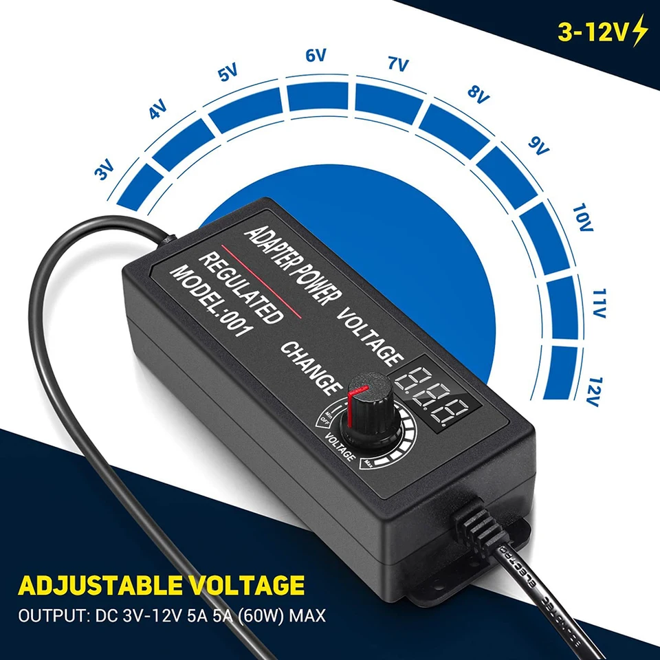 60W 12V 5A Regulated Switching Power Supply - Universal AC/DC Converter For LED Lights