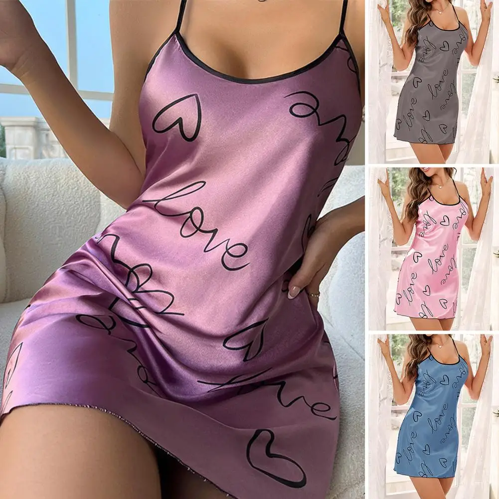 

Women Nightgown Adjustable Shoulder Straps Nightwear Silky Satin Women's Nightgown with V Neck Backless Design for Breathable