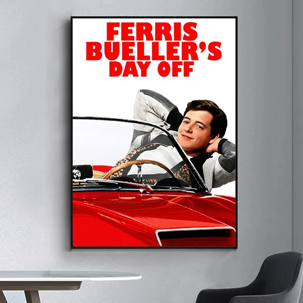 Ferris Buellers Day Off 클래식 영화 포스터, 멋진 포스터 벽 스티커, 거실 바 빈티지 장식 페인팅, 중간