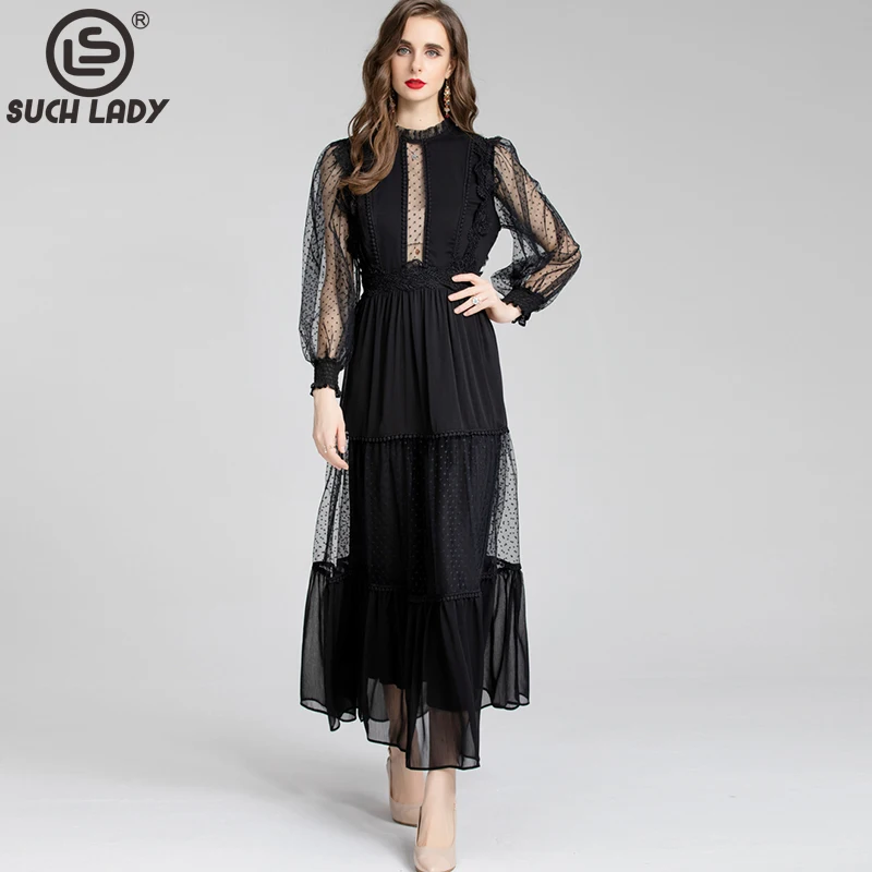 

Women's Runway Dresses O Neck Ruffles Long Sleeves Sexy Tulle Laid Over Elegant Designer Party Prom