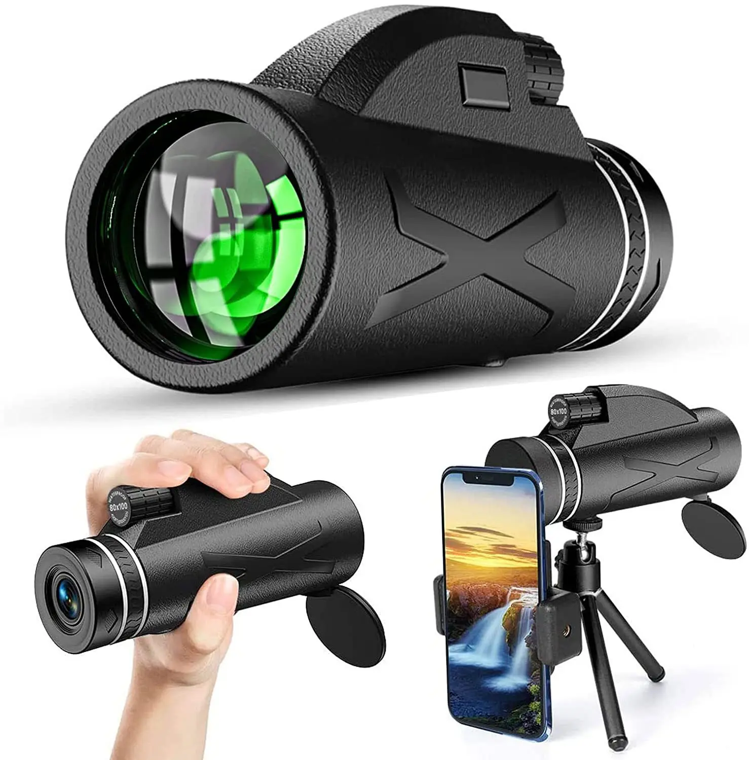 

80x100 10000 м HD монокулярный телескоп высокомощный Starscope ночное видение монокулярный набор с зажимом для телефона и штативом для кемпинга охоты