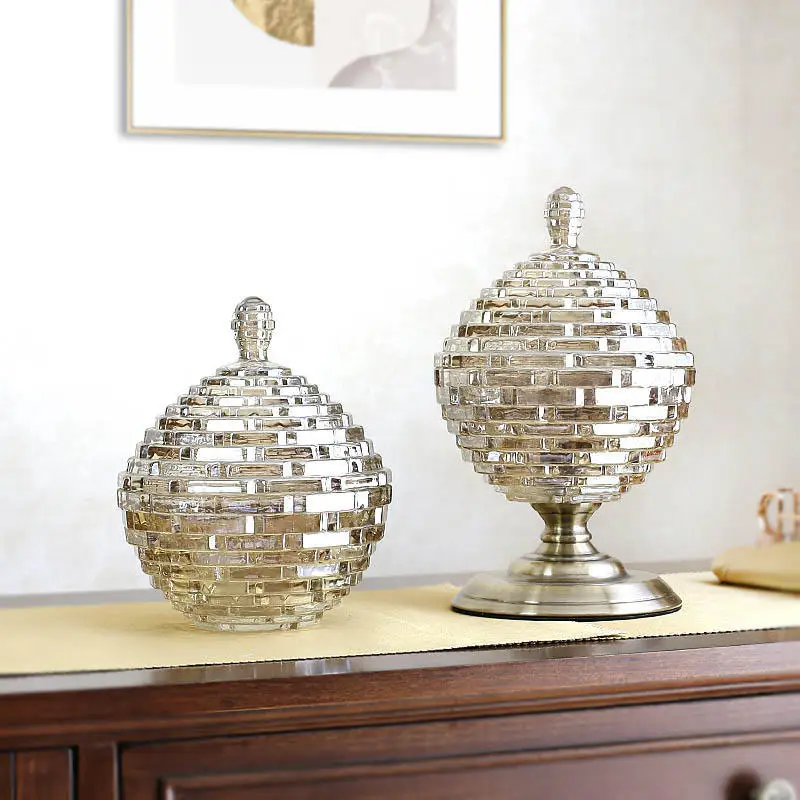 

Retro Glass Disco Ball Storage Jar Decorative Layers Relief Home Organizer Box Living Room Houseware Ornament Kitchen Glassware