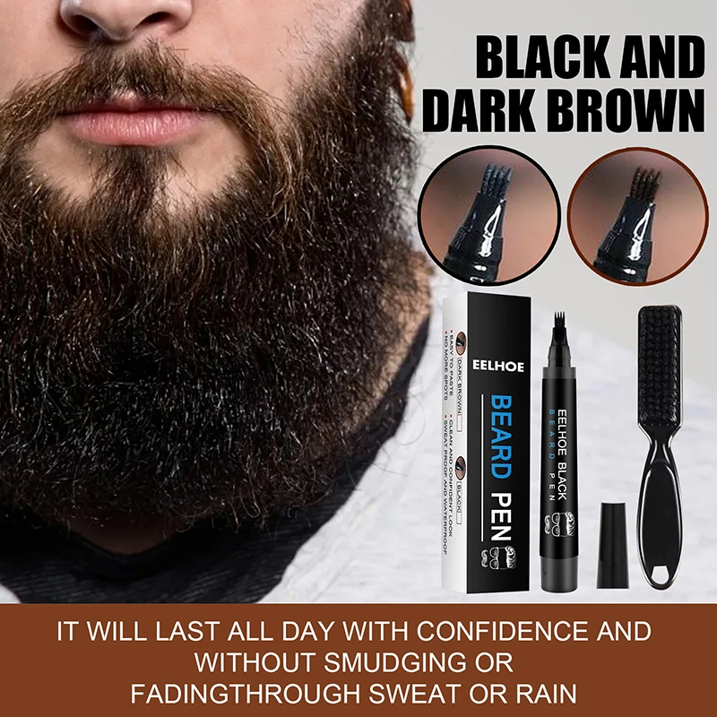 Waterproof Beard Pen Beard Filler Pencil And Brush Beard Enhancer Lasting Repair Moustache Coloring Shaping Tools Men Hair Pen