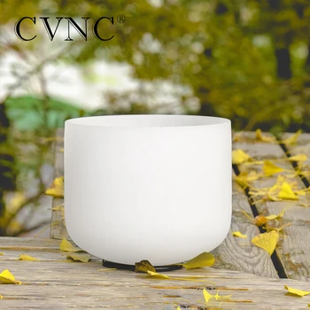 CVNC 9 Inch Chakra Tuned White Crystal Singing Bowl Frosted Quartz Music Crucible CDEFGAB Note for Meditation Release Stress